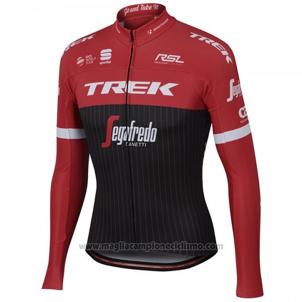 2017 Abbigliamento Ciclismo Trek Segafredo Rosso e Nero Manica Lunga e Salopette